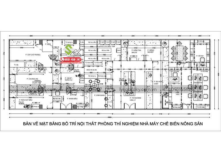 Mặt bằng thiết kế 2D phòng thí nghiệm chế biến nông