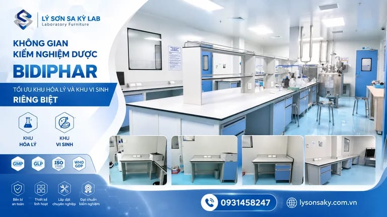 Không gian kiểm nghiệm dược Bidiphar: tối ưu khu hóa lý và khu vi sinh riêng biệt