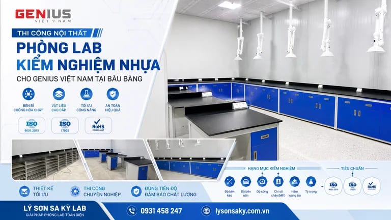 Thi công nội thất phòng lab kiểm nghiệm nhựa cho GENIUS Việt Nam tại Bàu Bàng