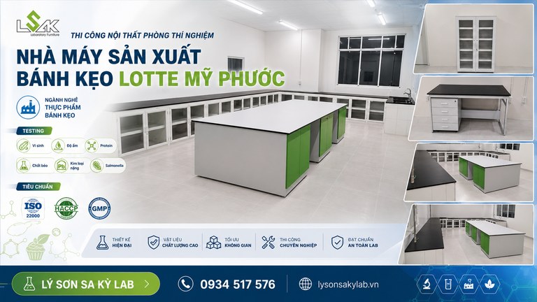 Thi công nội thất phòng thí nghiệm Nhà máy sản xuất bánh kẹo Lotte Mỹ Phước