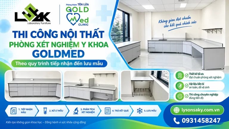 Thi công nội thất phòng xét nghiệm Y Khoa GoldMed theo quy trình tiếp nhận đến lưu mẫu