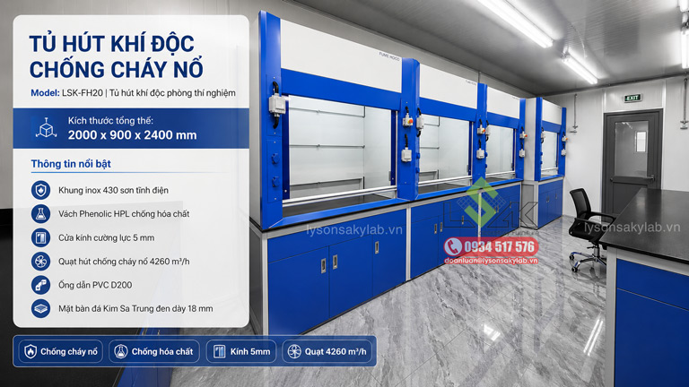 Lắp đặt tủ hút khí độc có tủ chống cháy bên dưới