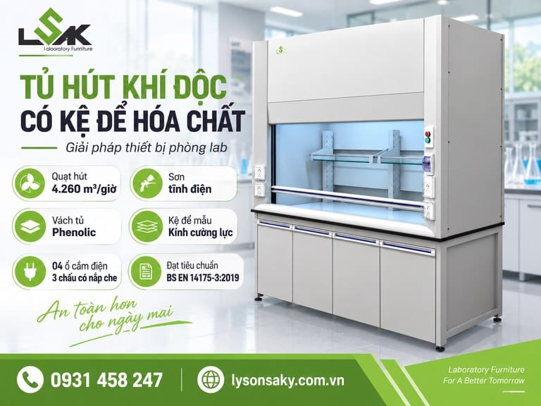 Tủ hút khí độc có kệ để hóa chất