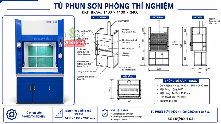 Chi tiết Tủ phun sơn spray booth phòng thí nghiệm 